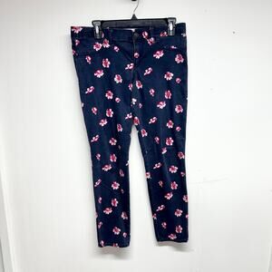 Abercrombie & Fitch Women Floral Navy Slim FItting Pants Size 6 (Waist 28)